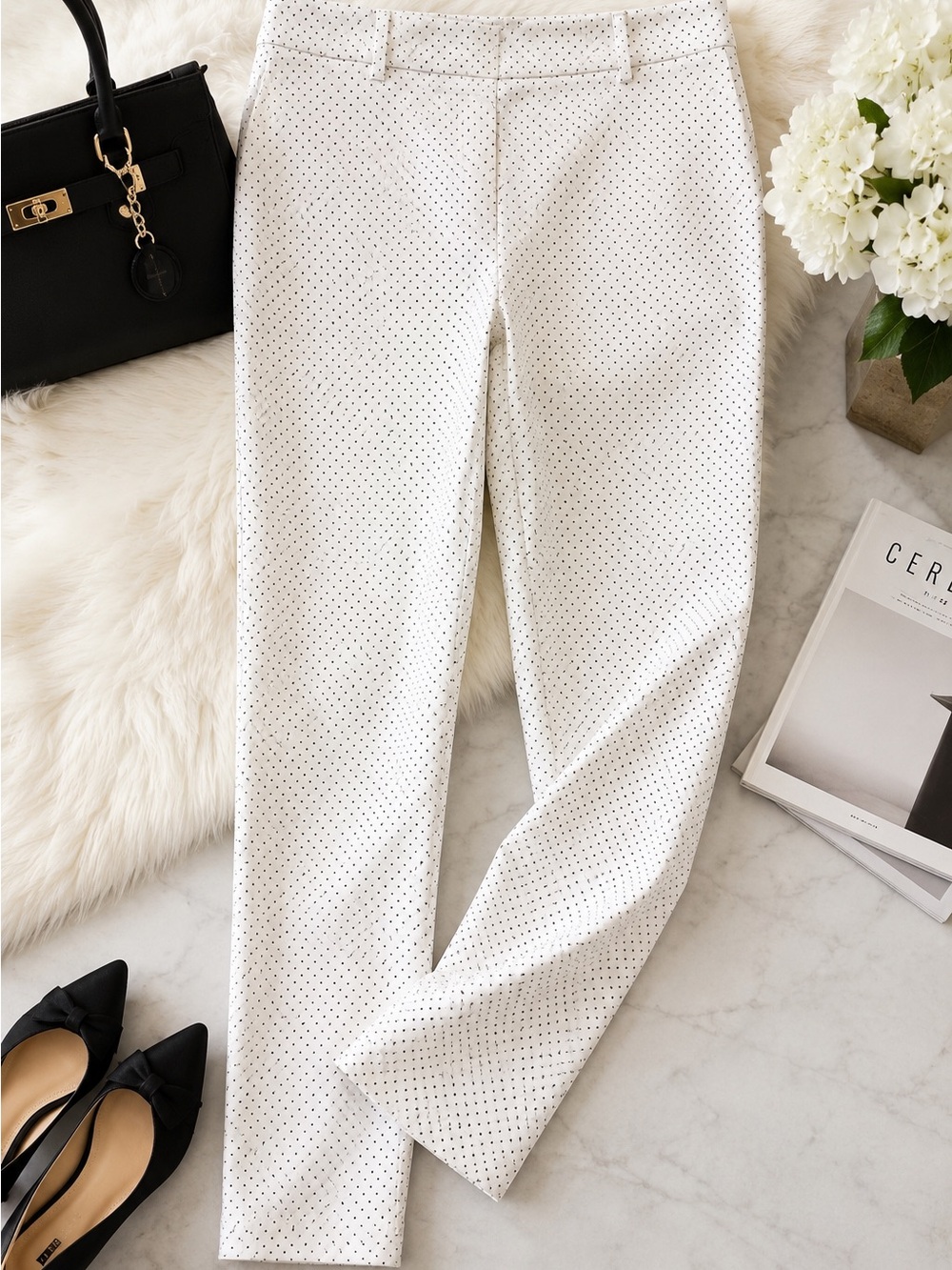 Dalia Collection Modern Fit White Polka Dot Ankle Pants Size 10